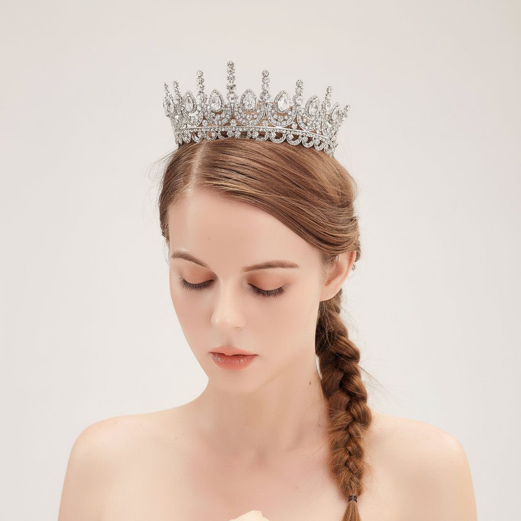 Large Zirconia Crown Tiara | Platinum Plated | Gemini Lulu