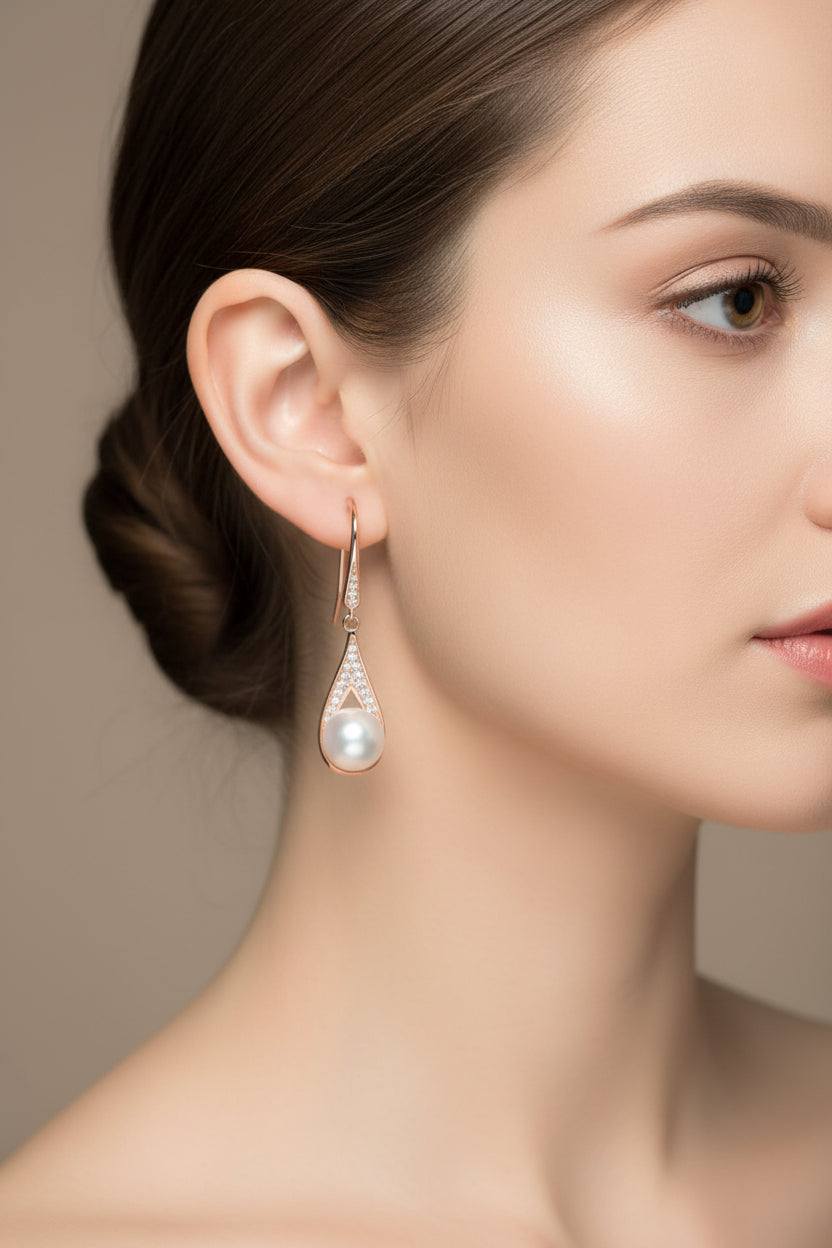 Water Drop Pearl Earrings - S925 Silver Freshwater Pearl