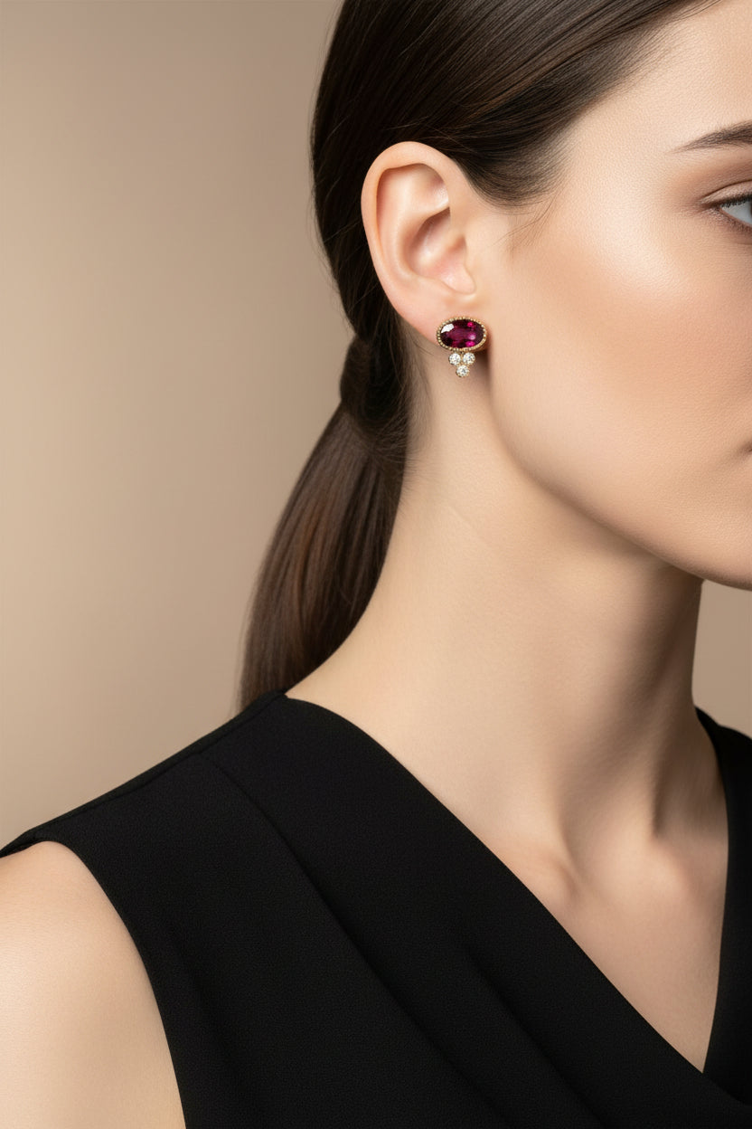 Vintage 925 Sterling Silver Garnet Blue Topaz Earrings
