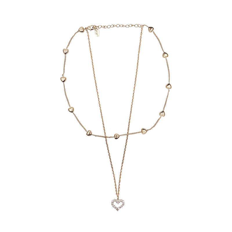 Layered Heart Rhinestone Necklace | Gold Collar Chain - Gemini Lulu