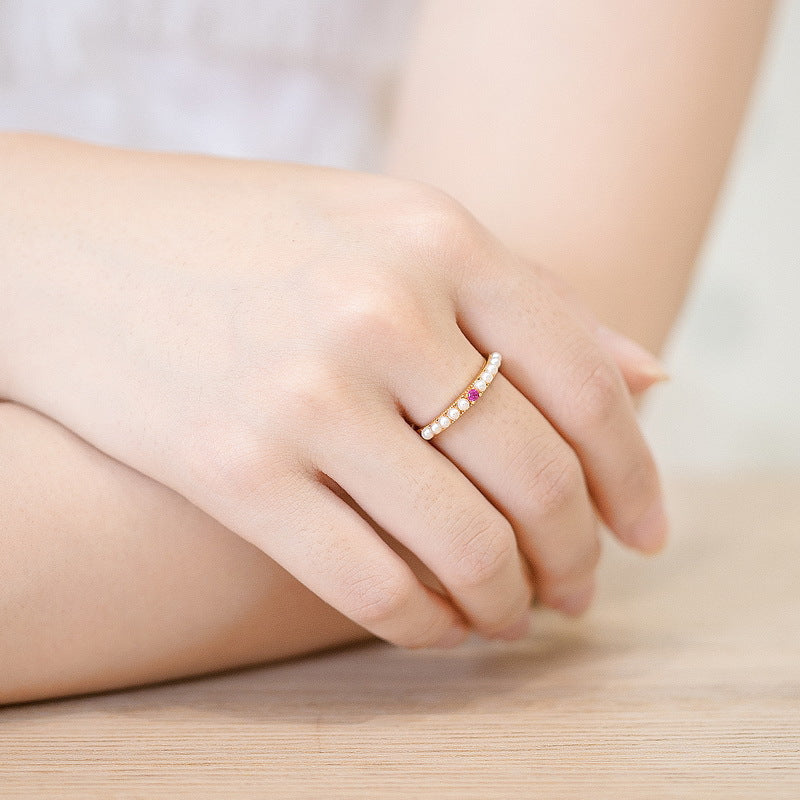 Red Corundum & Shell Pearl Ring | Gold-Plated 925 Silver | Gemini Lulu