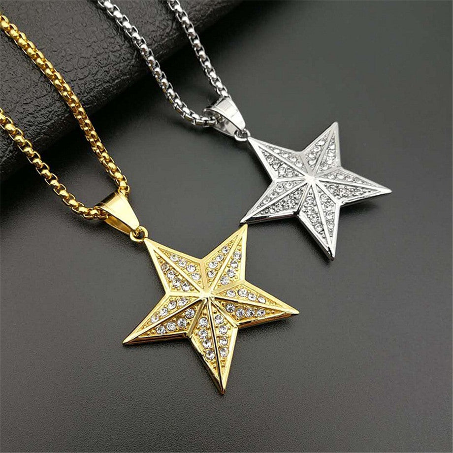 Hip Hop Jewelry with Gold-Plated Diamond Star Pendant