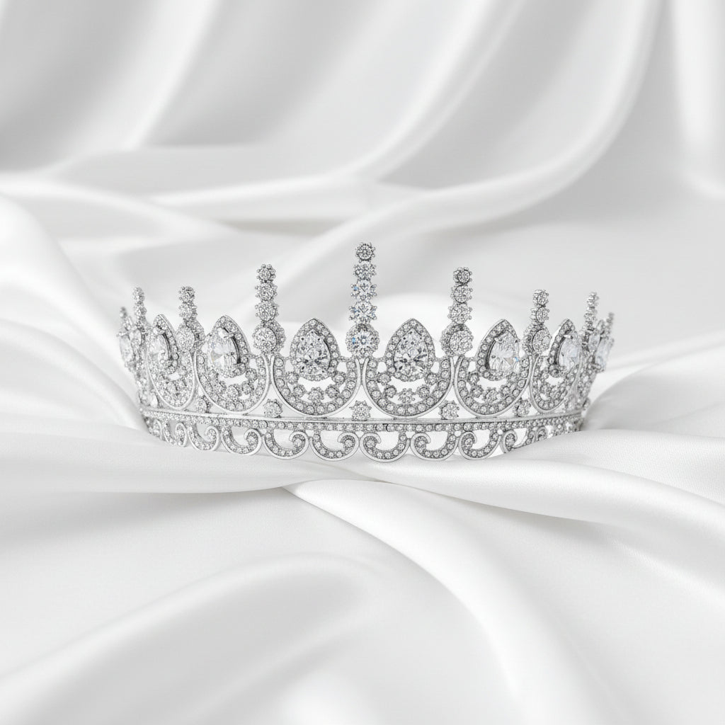 Large Zirconia Crown Tiara | Platinum Plated | Gemini Lulu