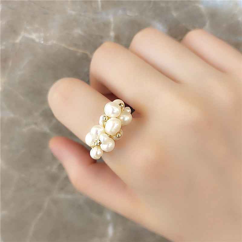Baroque Freshwater Pearl Ring - Elegant Multi-Pearl Design