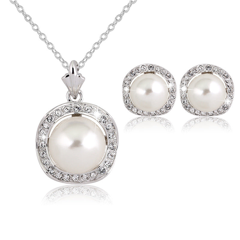 Silver Pearl & Rhinestone Gemini Lulu Set | Necklace & Earrings