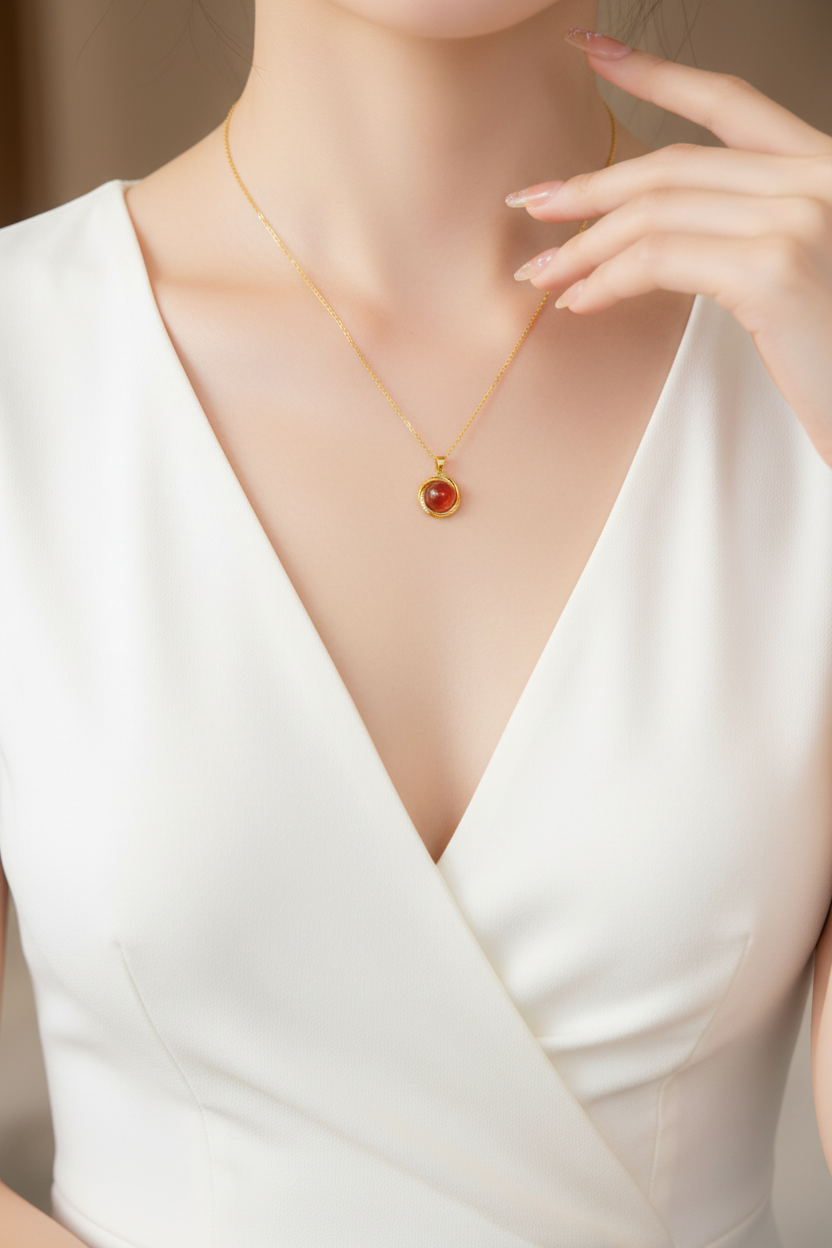 S925 Silver Plated Natural Red & Green Agate Necklace - Gemini Lulu