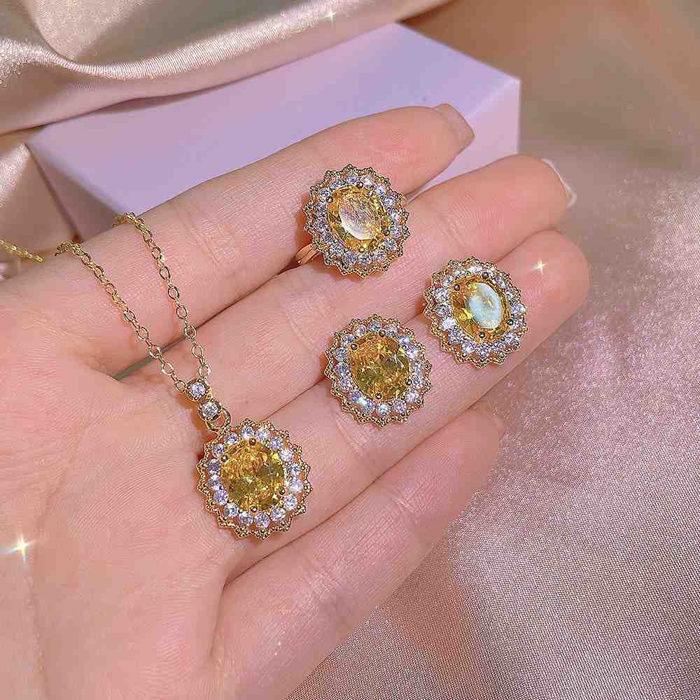 Yellow Crystal Matching Jewellery | Ring, Necklace & Stud Earrings