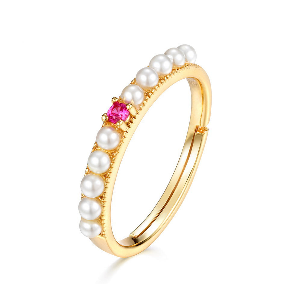 Red Corundum & Shell Pearl Ring | Gold-Plated 925 Silver | Gemini Lulu