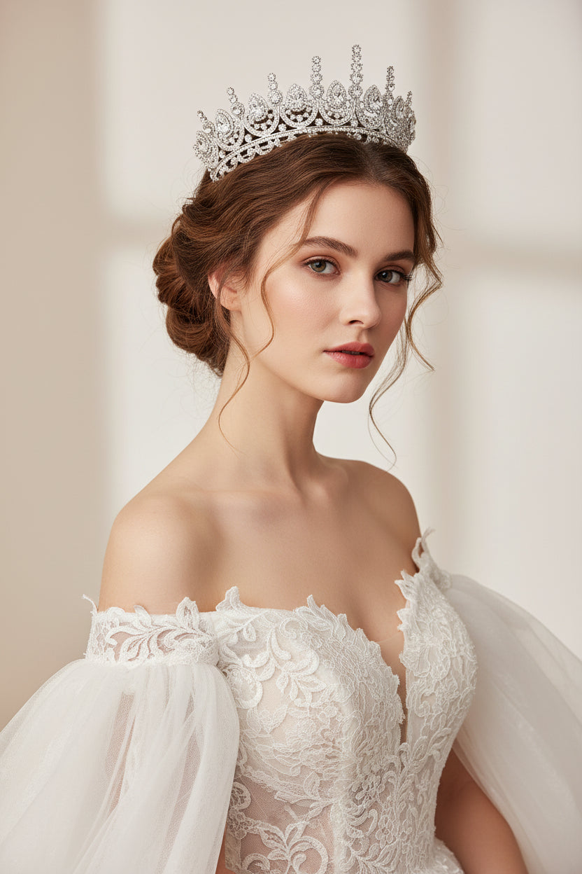Large Zirconia Crown Tiara | Platinum Plated | Gemini Lulu
