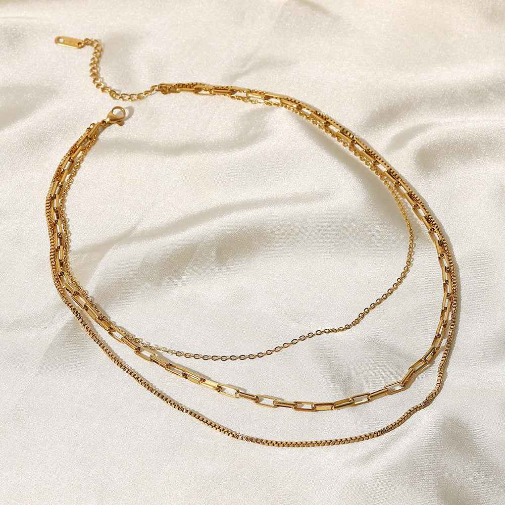 Vintage 18K Gold-Plated Stainless Steel Layered Necklace Gemini Lulu