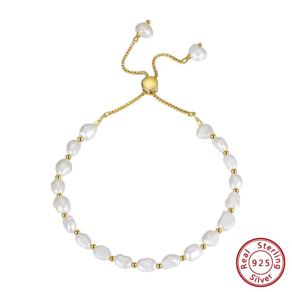 S925 Sterling Silver Natural Freshwater Pearl Bracelet