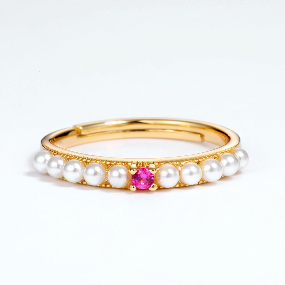 Red Corundum & Shell Pearl Ring | Gold-Plated 925 Silver | Gemini Lulu