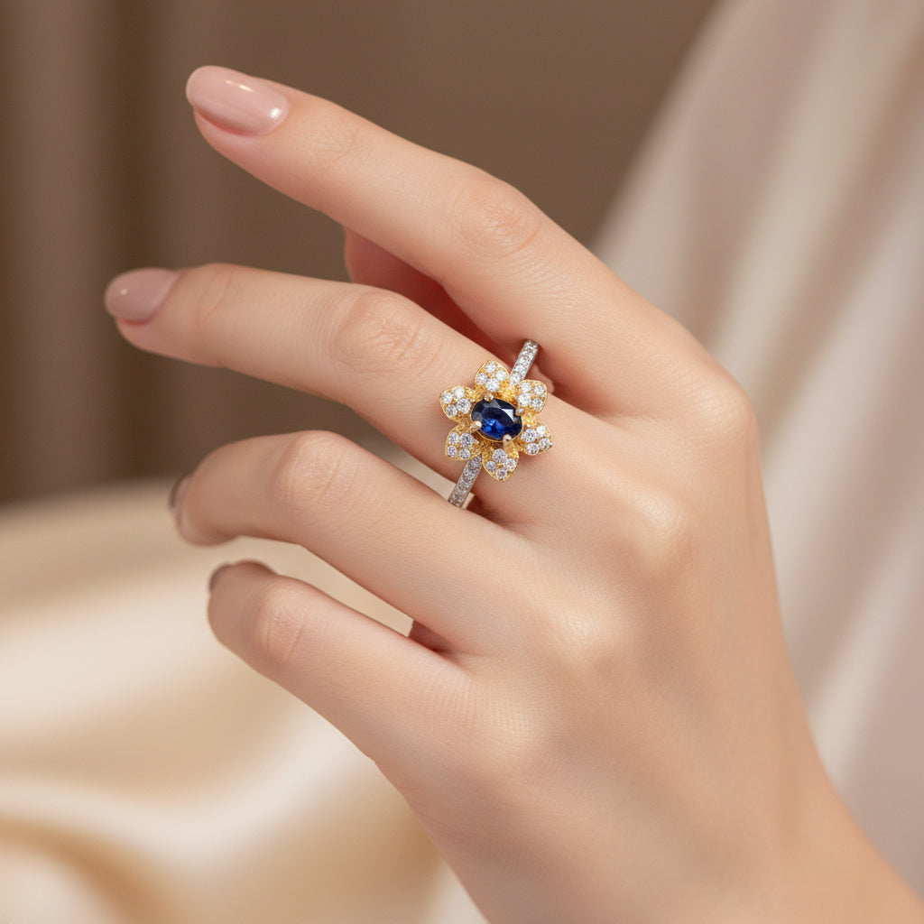 Gemini Lulu S925 Sterling Silver Natural Sapphire Inlaid Ring