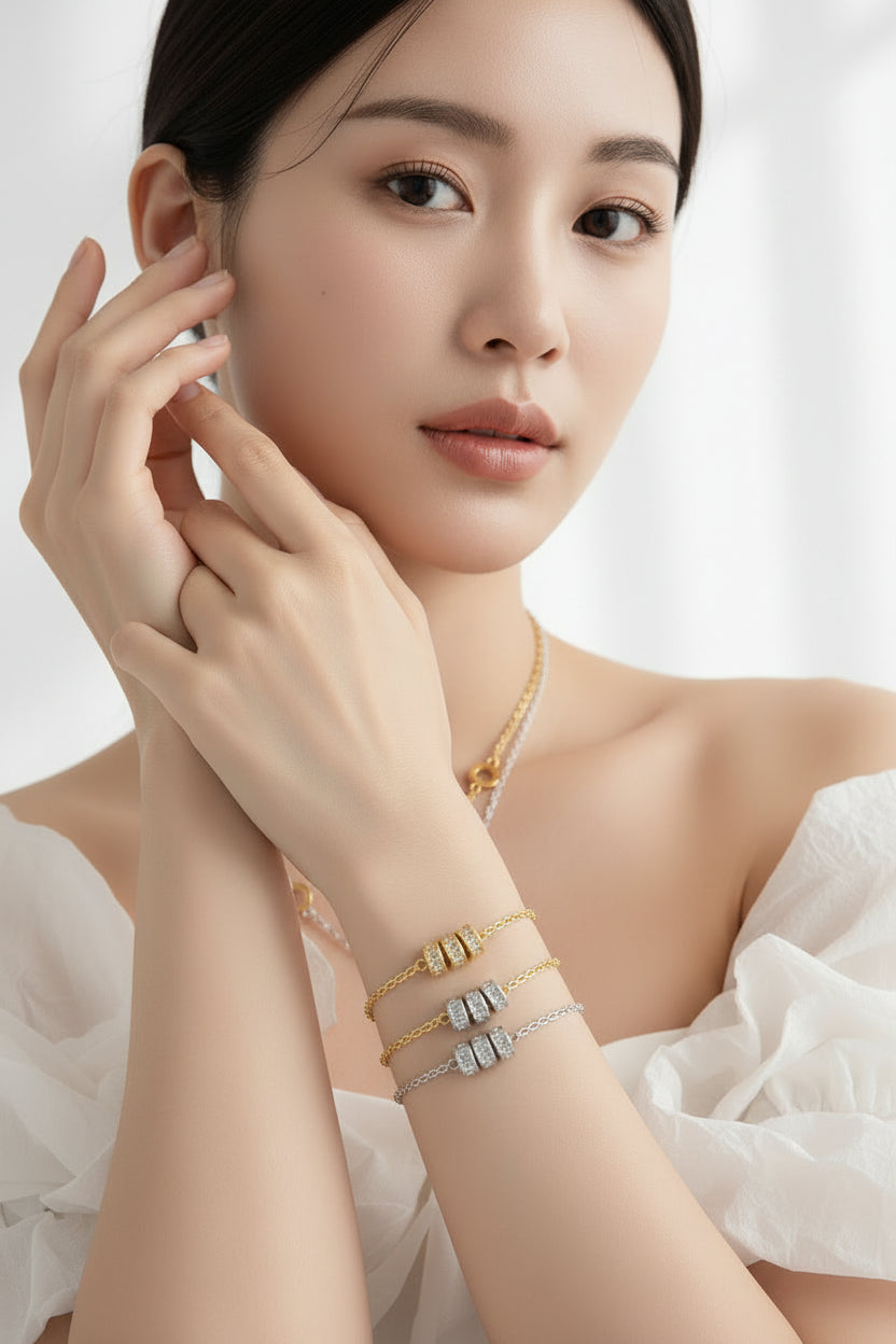 Gold Zirconia Bead Bracelet | Silver-Plated | Gemini Lulu