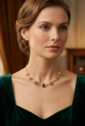 Vintage 24K Gold-Plated Gemstone Choker Necklace (One Piece)