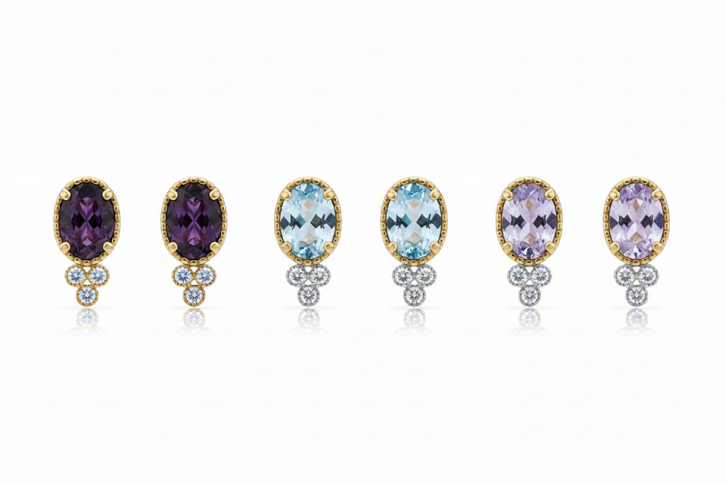 Vintage 925 Sterling Silver Garnet Blue Topaz Earrings