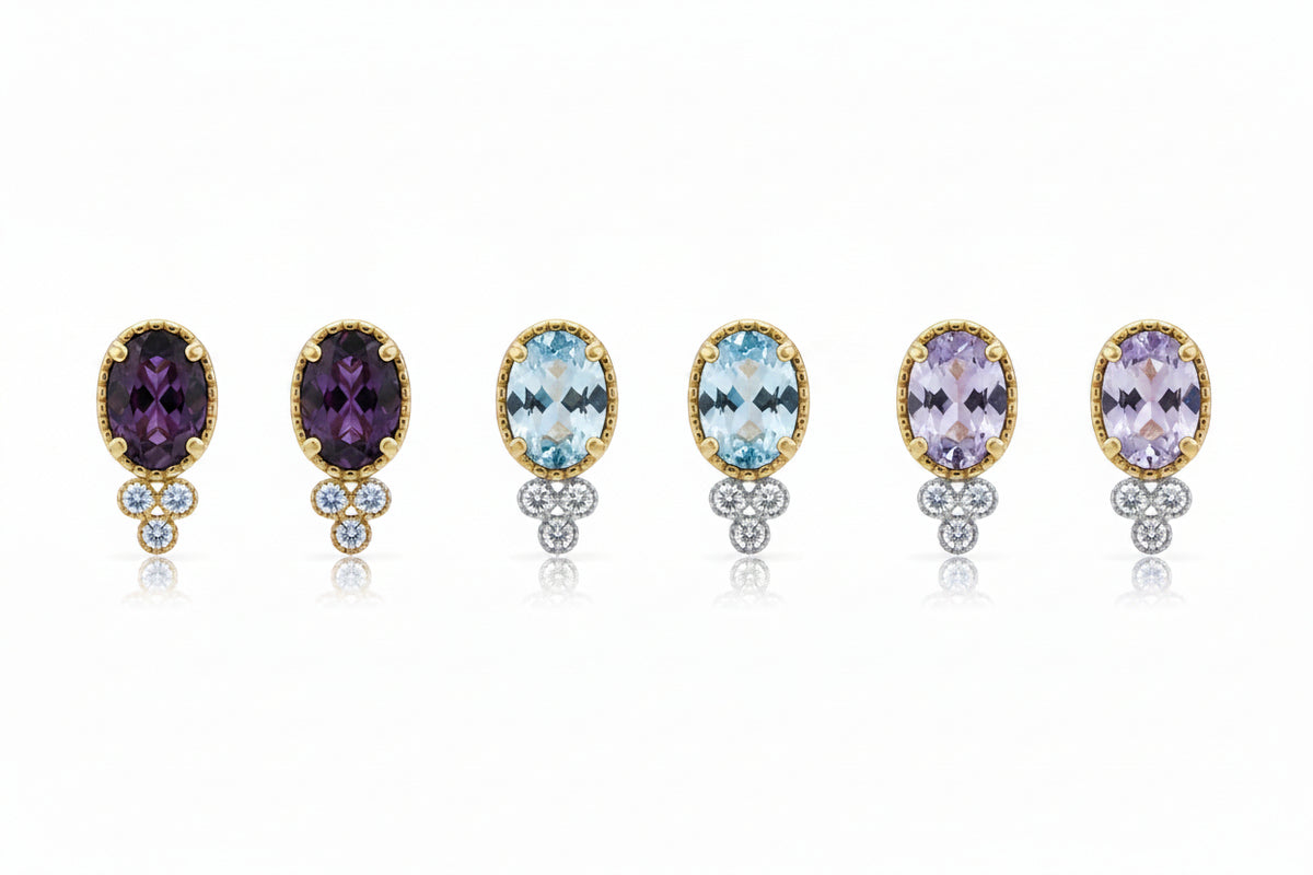 Vintage 925 Sterling Silver Garnet Blue Topaz Earrings