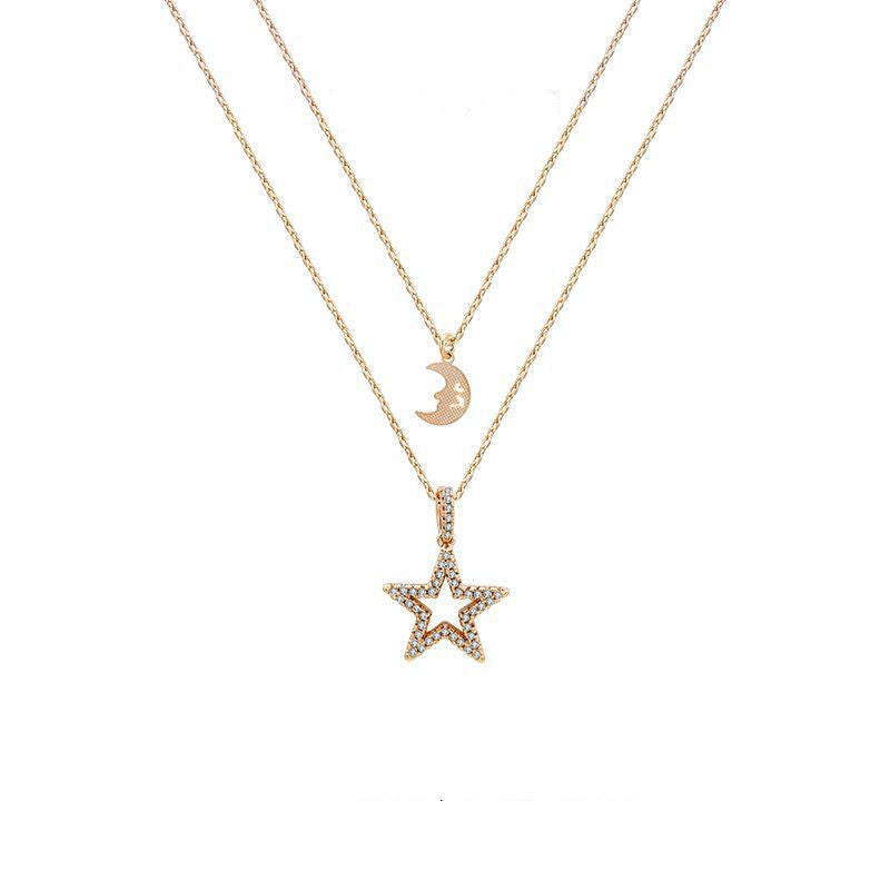 Layered Star and Moon Pendant Necklace in 18K Gold Gemini Lulu - Gemini Lulu