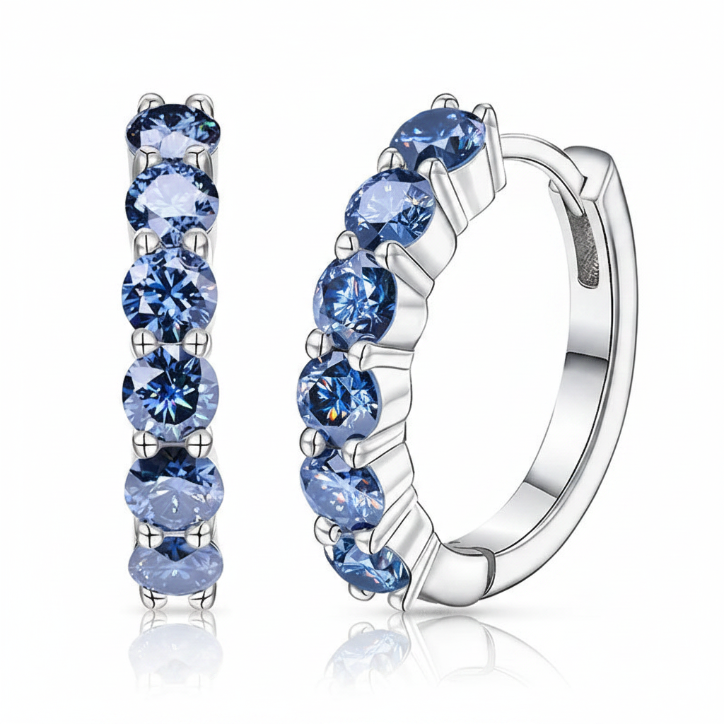 Gemini Lulu Blue Moissanite Round Stud Earrings