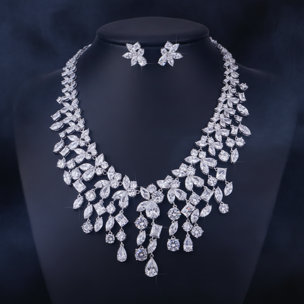Gemini Lulu Bridal Necklace and Earrings Jewelry Set