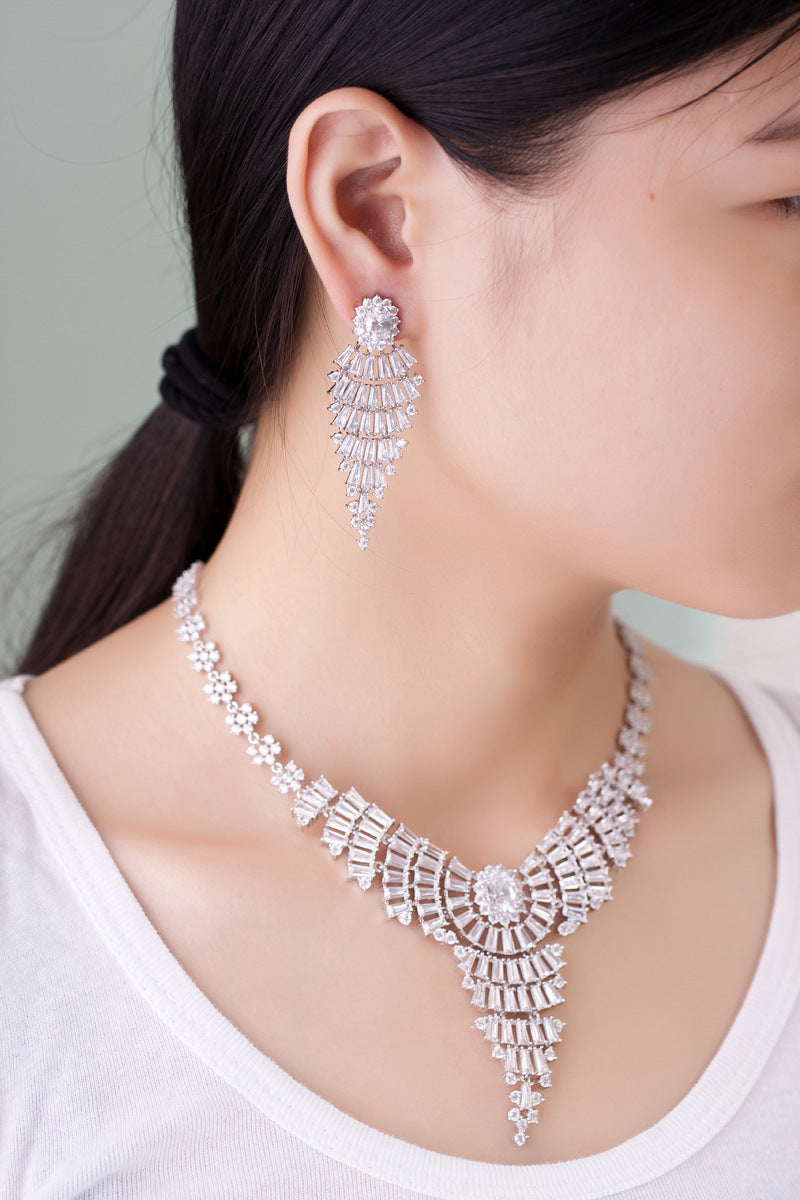 Zirconia Bridal Earring Necklace Set | Hypoallergenic | Gemini Lulu