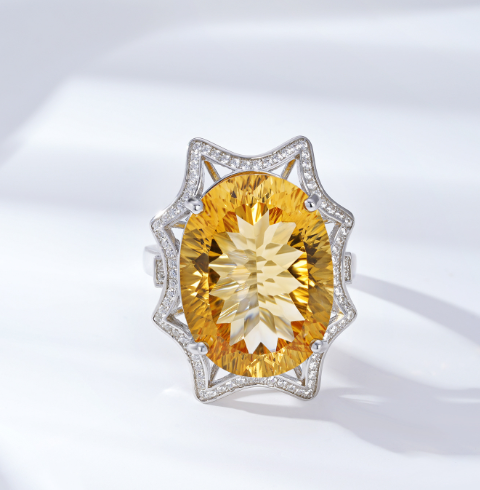 Gemini Lulu Large Natural Citrine Gemstone Ring for Women - Gemini Lulu