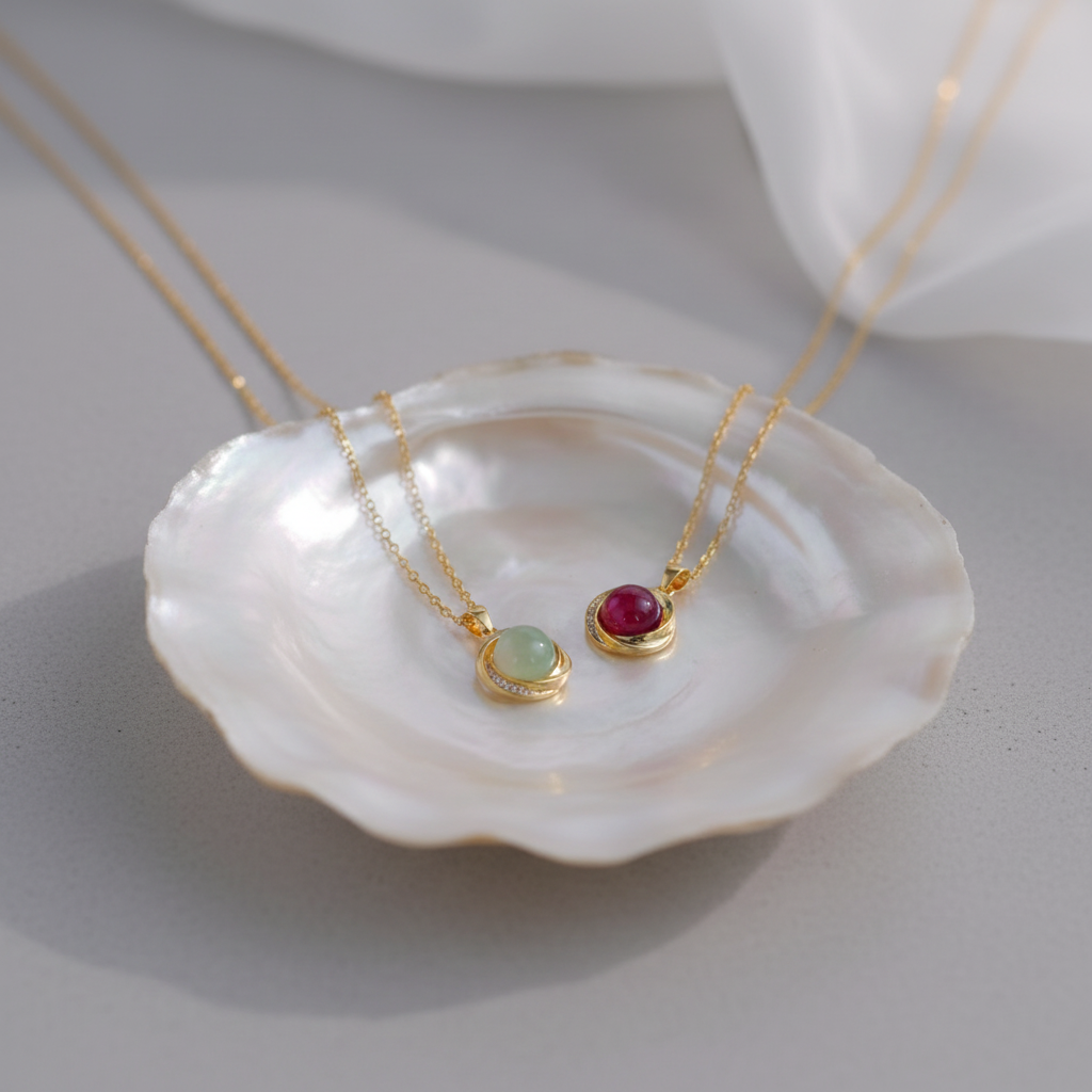 S925 Silver Plated Natural Red & Green Agate Necklace - Gemini Lulu