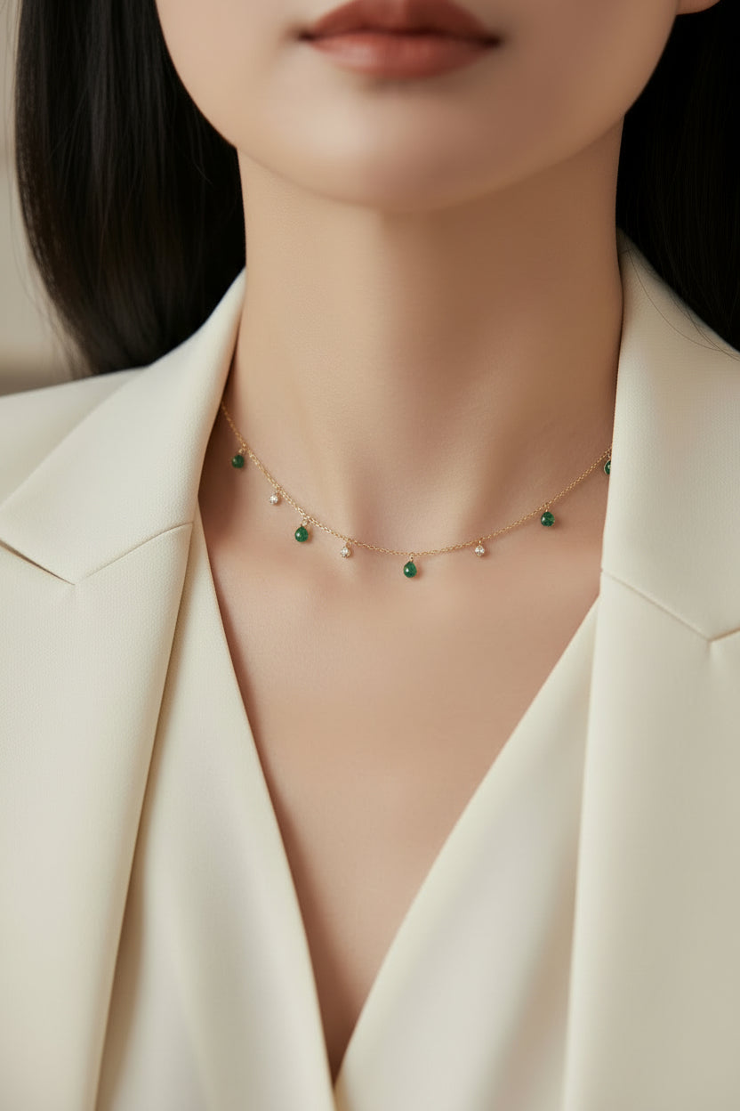 Emerald & Gold Plated Necklace | Adjustable 16-18" | Gemini Lulu