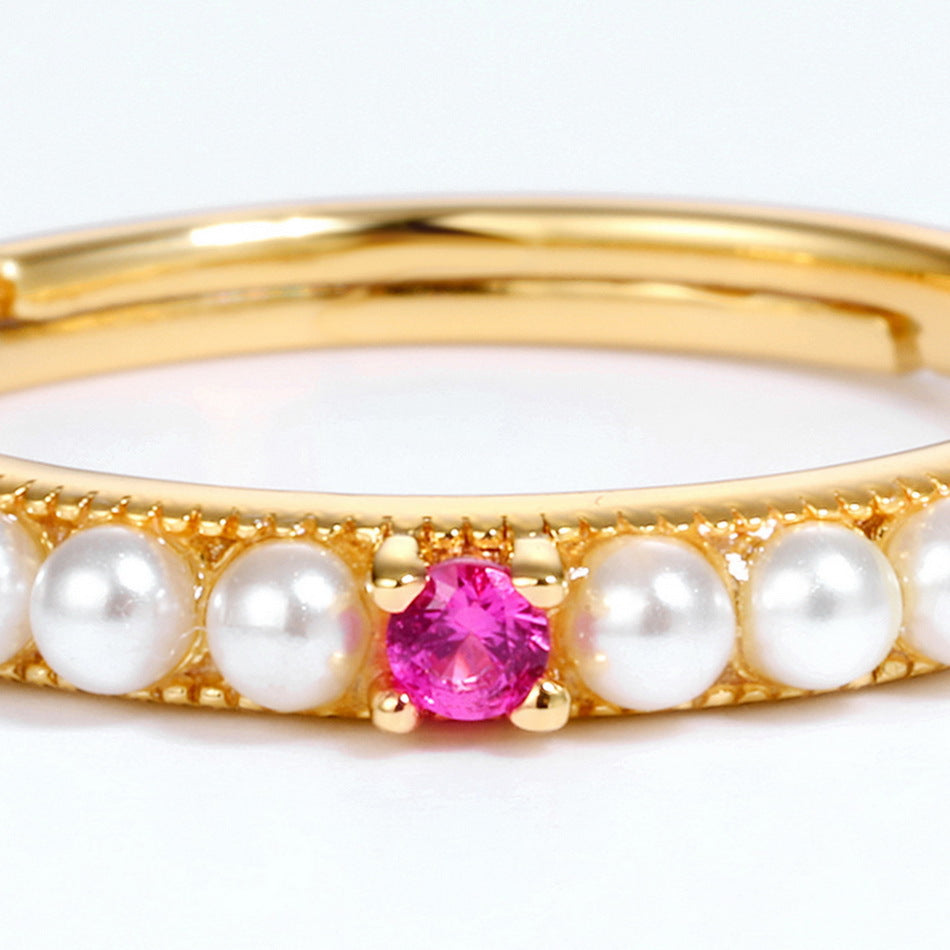 Red Corundum & Shell Pearl Ring | Gold-Plated 925 Silver | Gemini Lulu