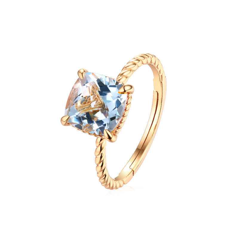 S925 Silver Geometric Gemstone Ring | Blue Topaz, Citrine & Pink Quartz | Gemini Lulu