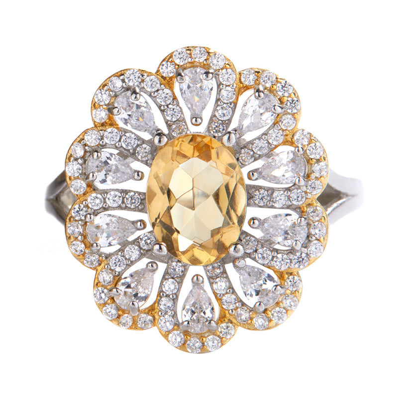 S925 Sterling Silver Natural Citrine Flower Ring - Gemini Lulu