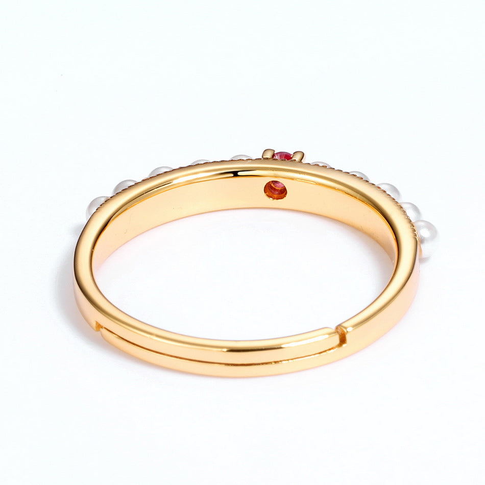 Red Corundum & Shell Pearl Ring | Gold-Plated 925 Silver | Gemini Lulu