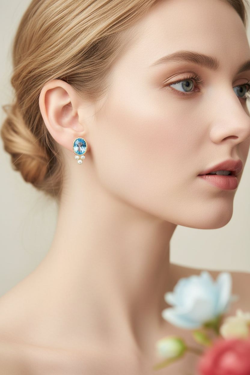 Vintage 925 Sterling Silver Garnet Blue Topaz Earrings