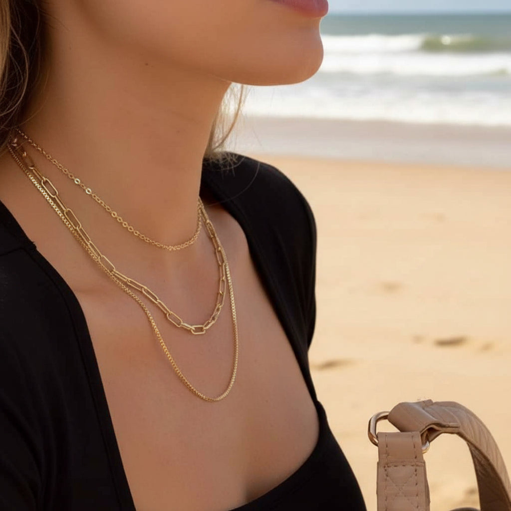 Vintage 18K Gold-Plated Stainless Steel Layered Necklace Gemini Lulu