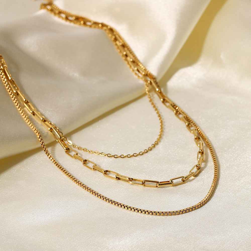 Vintage 18K Gold-Plated Stainless Steel Layered Necklace Gemini Lulu