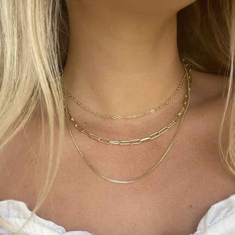 Vintage 18K Gold-Plated Stainless Steel Layered Necklace Gemini Lulu