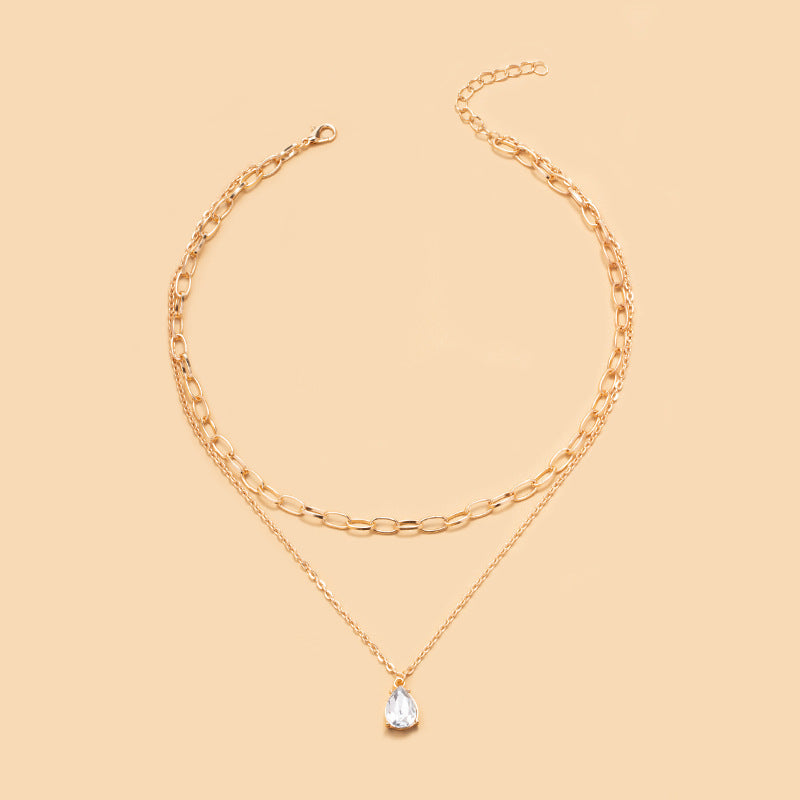 18K Gold-Plated Layered Necklace with Rhinestones Gemini Lulu - Gemini Lulu