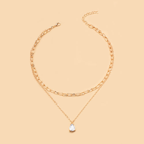 18K Gold-Plated Layered Necklace with Rhinestones Gemini Lulu - Gemini Lulu