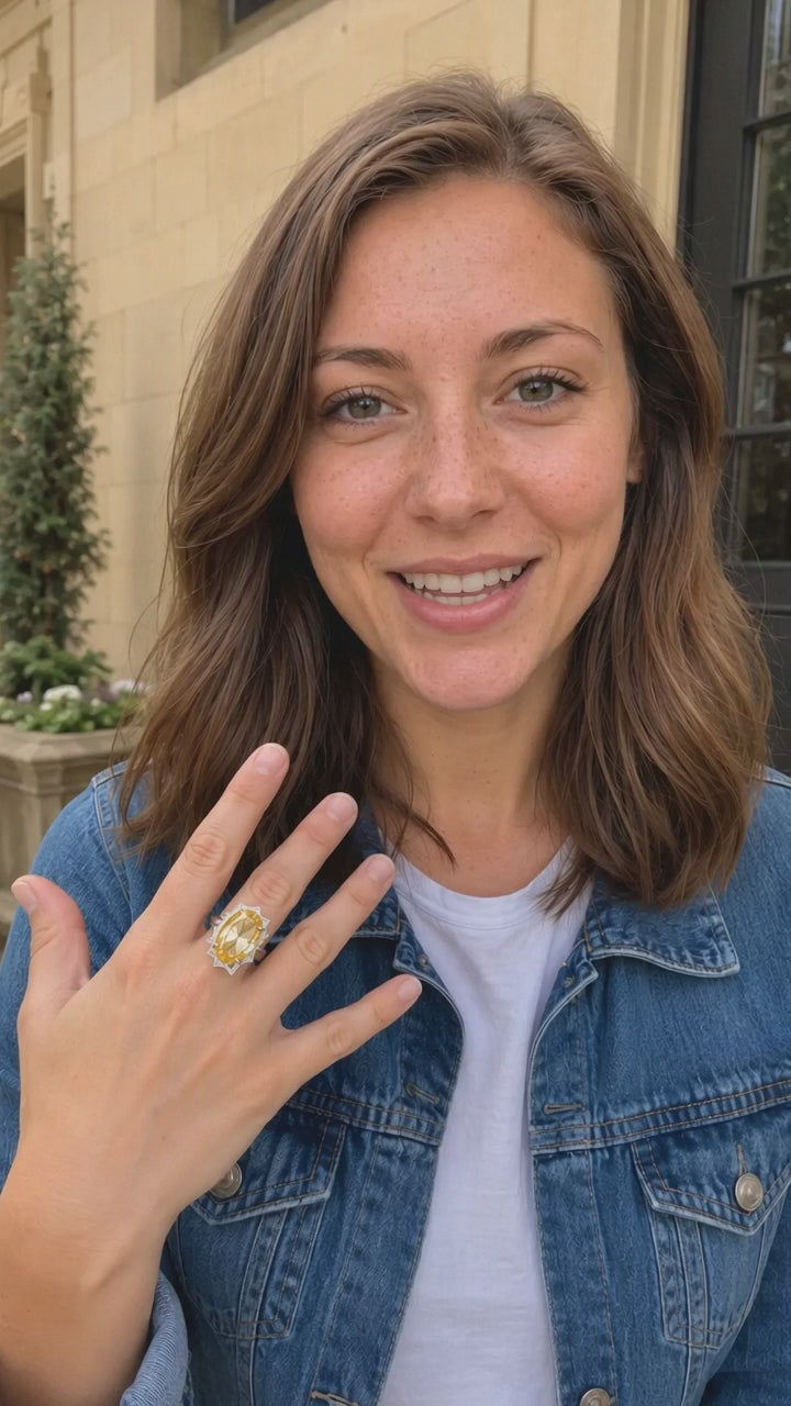 Large Natural Citrine Gemstone Ring | Gold Plated | Gemini Lulu