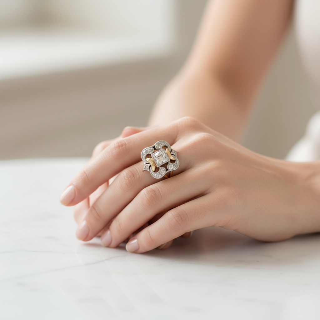 Vintage Geometric Zircon Ring Lifestyle